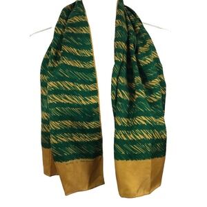 ECHO Silk Scarf 50's ‘Rainfall’ Pattern Hand rolled Made In Japan Green Gold